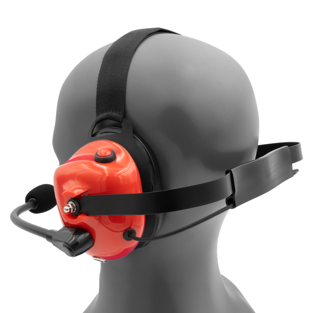 Behind the Head Dual Muff Headset with Push-To-Talk - Red