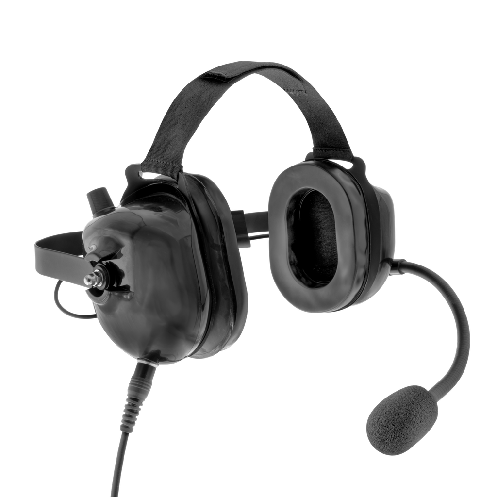 Behind the Head Dual Muff Headset with PTT on Cable - Black