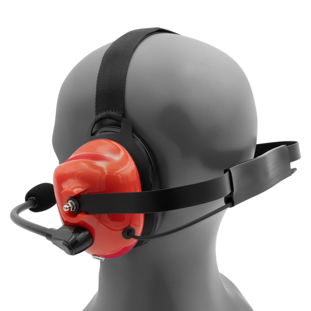 Behind the Head Dual Muff Headset with PTT on Cable - Red