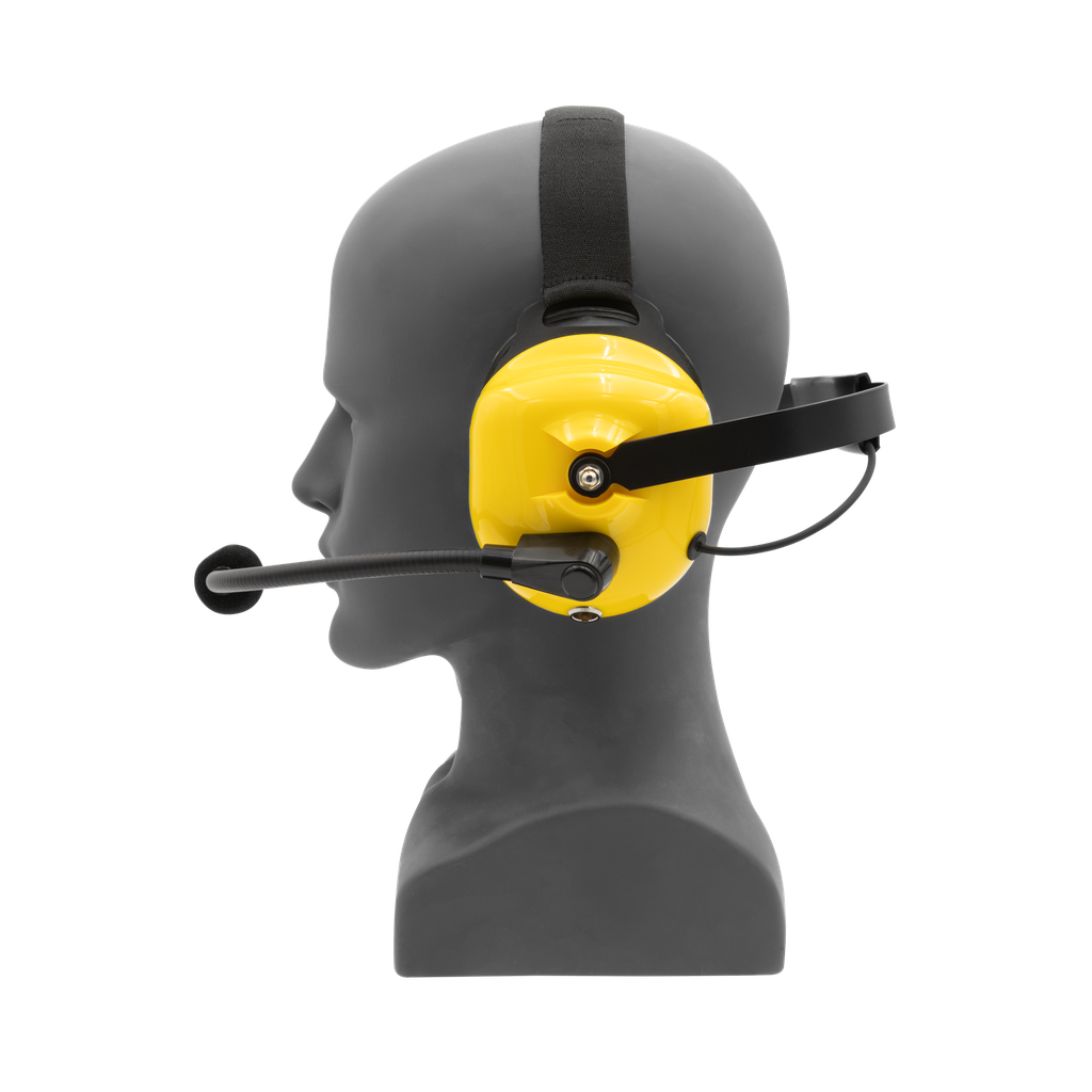 Behind the Head Dual Muff Headset with PTT on Cable - Yellow