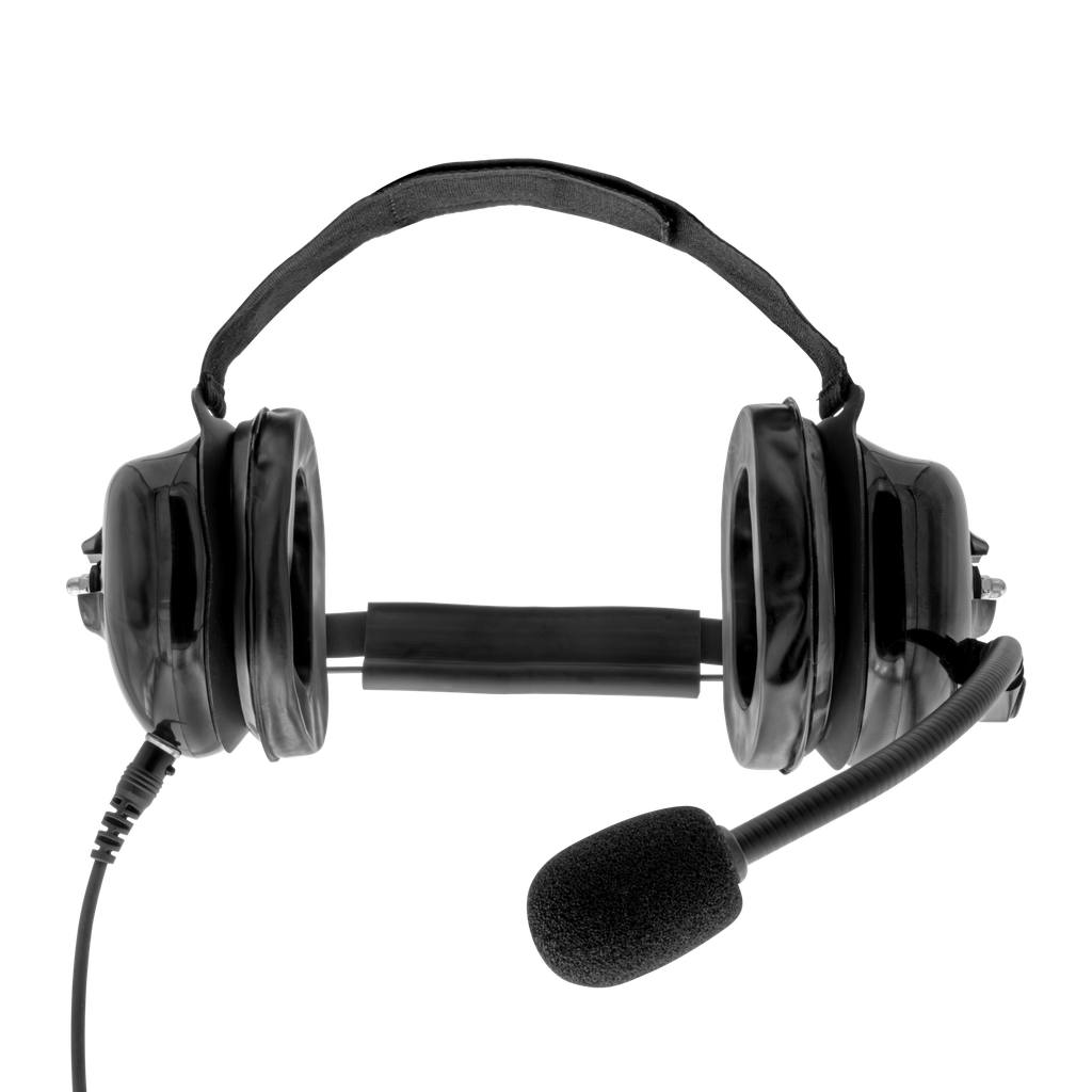 Behind the Head Dual Muff Headset with PTT on Cable - Black