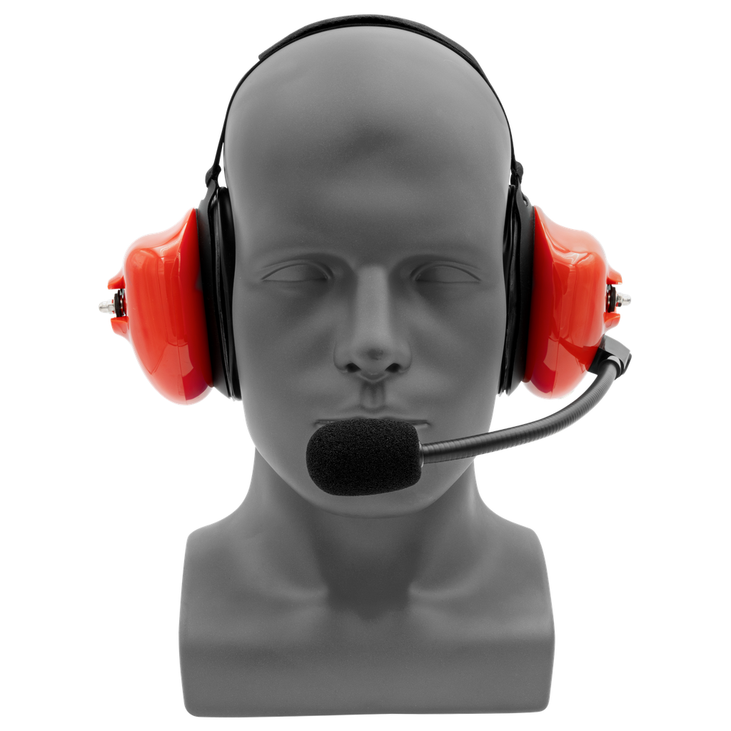 Behind the Head Dual Muff Headset with PTT on Cable - Red