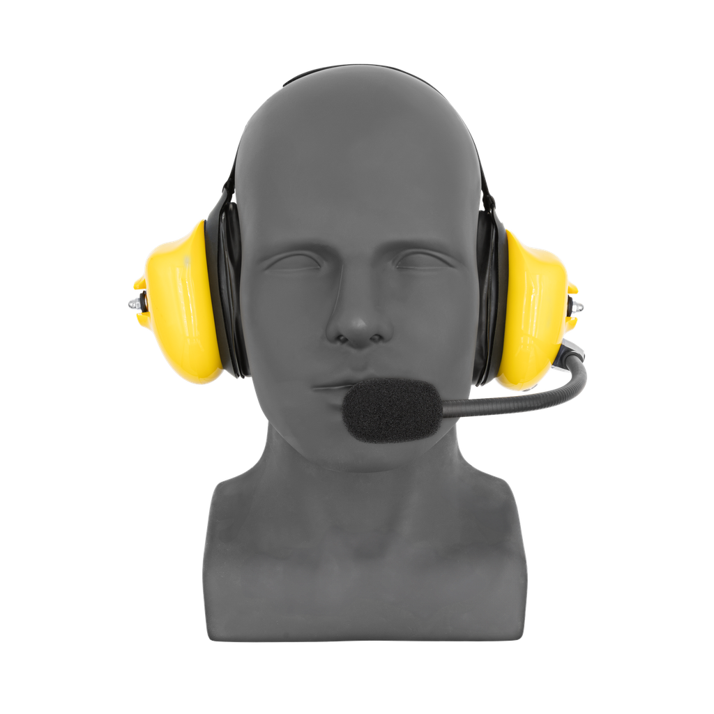 Behind the Head Dual Muff Headset with PTT on Cable - Yellow