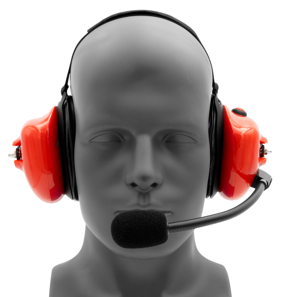 Behind the Head Dual Muff Headset with Push-To-Talk - Red