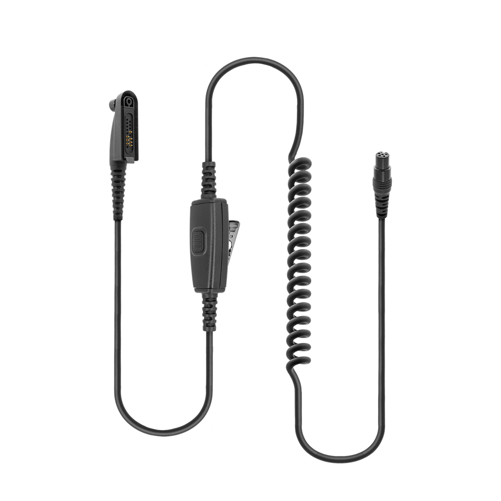 [HS-PTTCABW-M12] Detachable Coil Cable with Inline PTT for HS1, HS3, HS5, New HS7 & HS9 Headsets - Wireless PTT Capability (Motorola - M12)