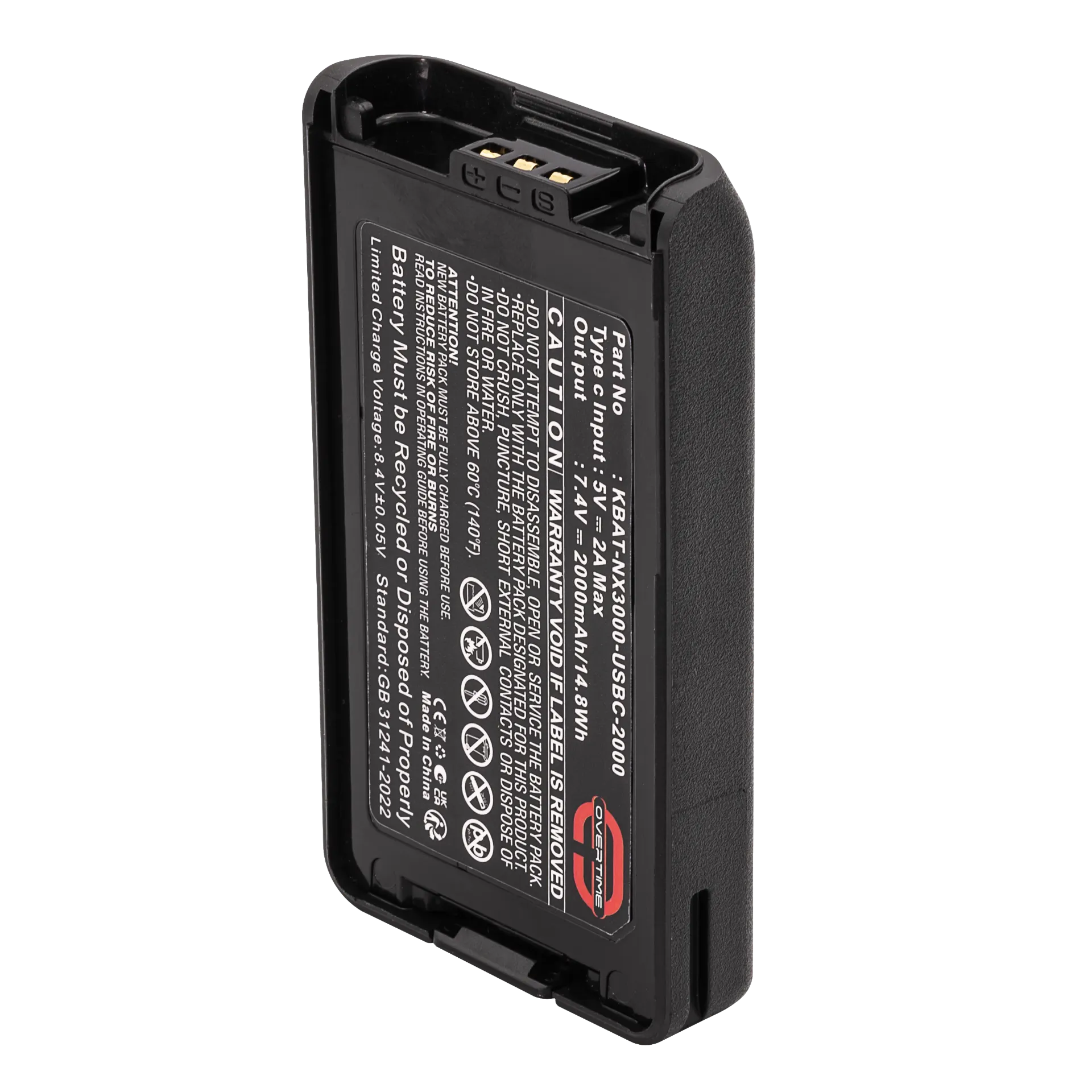 Li-Ion Battery for Kenwood NX3000 Radios, 2000mAh, USBC